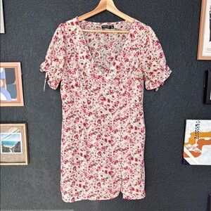 Nasty Gal White and Pink Ruffled Mini Sundress